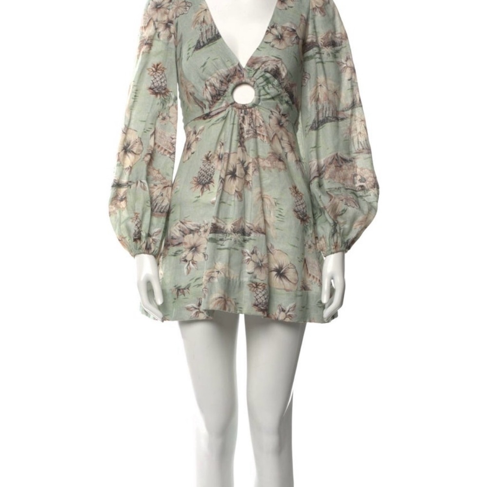 Zimmermann Green Floral Long Sleeve Dress